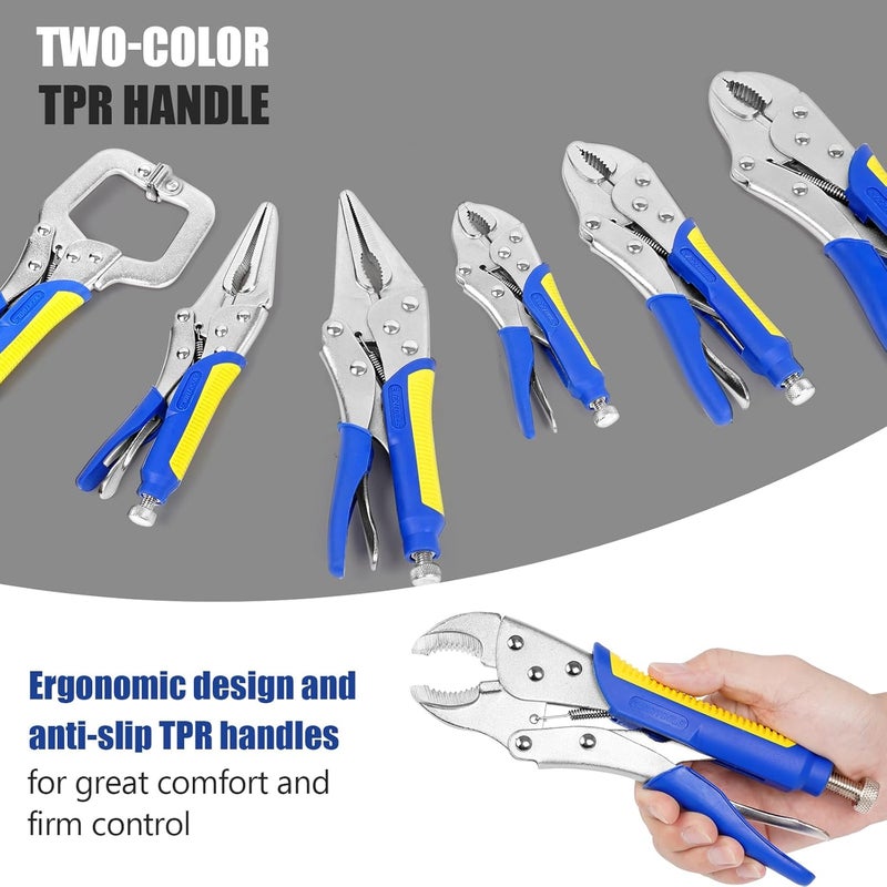 Evertools Locking Pliers Set,5"/7"/10" Curved Jaw Vise Grip,6-1/2"and 9-1/2" Needle Nose Vice Grips, 6" C-Clamp for Woodworking, Metal Working and Welding - Image 5